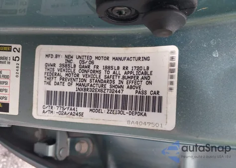 2006 Toyota Corolla Ce from USA, damaged, VIN 1NXBR32EX6Z732447